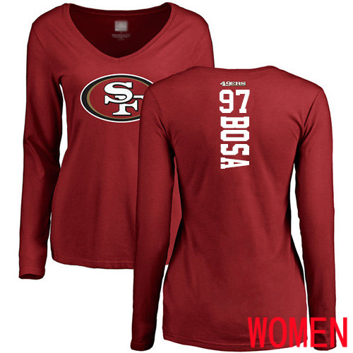 San Francisco 49ers Red Women Nick Bosa Backer #97 Long Sleeve NFL T Shirt->nfl t-shirts->Sports Accessory